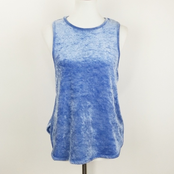 Intimately Free People Womens Top Sz M Blue Velour - Picture 2 of 6